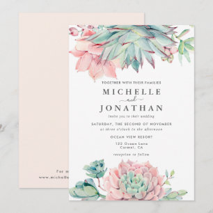 Convite para Casamento Verde Rosa Suculente