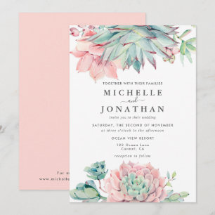 Convite para Casamento Verde Rosa Suculente