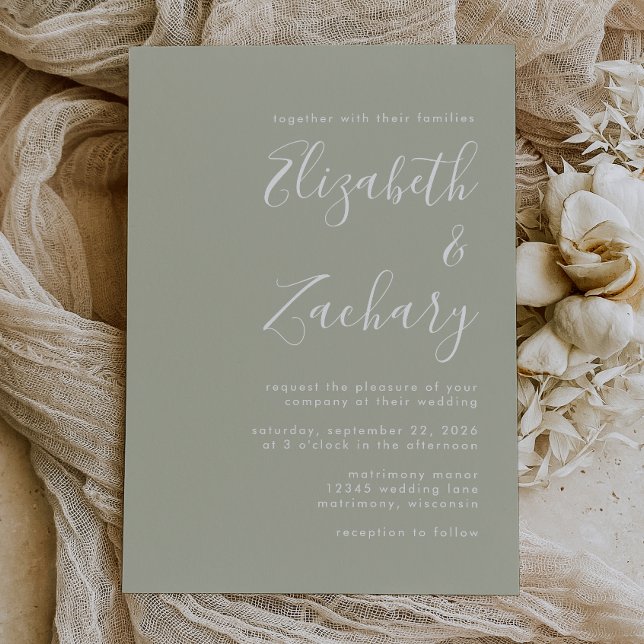 Convite para Casamento Verde Sage de Script Modern (Criador carregado)