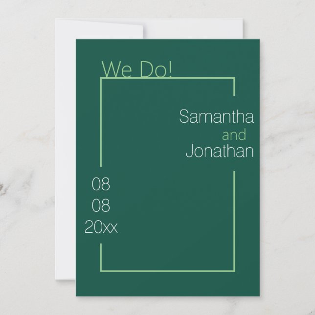 Convite para Casamento Verde Simples Minimalista (Frente)
