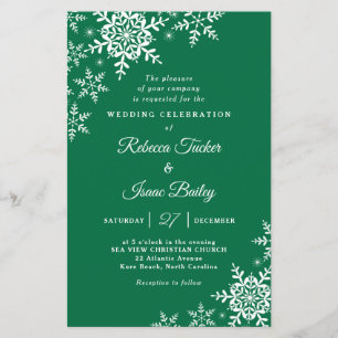 Convite para Casamento Verde Xadrez com Flocos de 