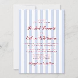 Convite para Casamento Vermelho e Azul Striped