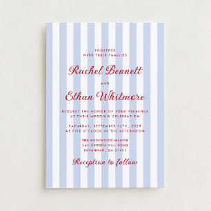 Convite para Casamento Vermelho e Azul Striped