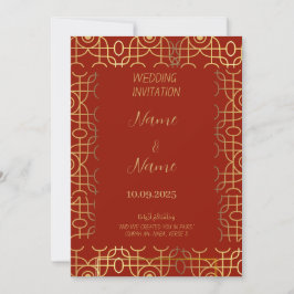 Convite para casamento vermelho e ouro