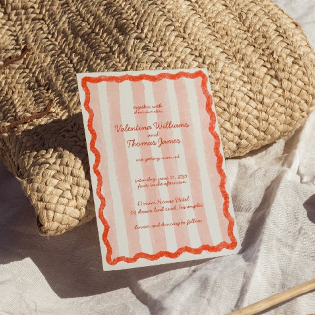 Convite para Casamento Vermelho e Rosa Moderno Whi (Criador carregado)