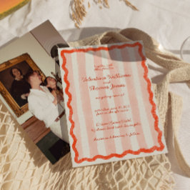 Convite para Casamento Vermelho e Rosa Moderno Whi