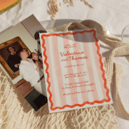 Convite para Casamento Vermelho e Rosa Moderno Whi