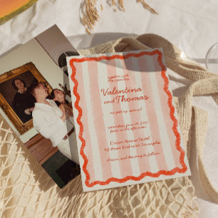 Convite para Casamento Vermelho e Rosa Moderno Whi