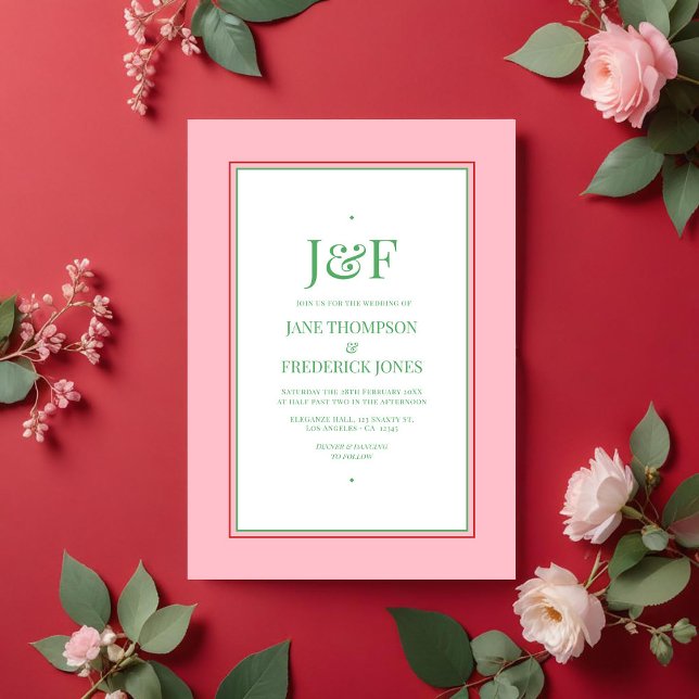 Convite para Casamento Vermelho, Rosa e Verde (Red, Pink and Green Wedding Invitation)