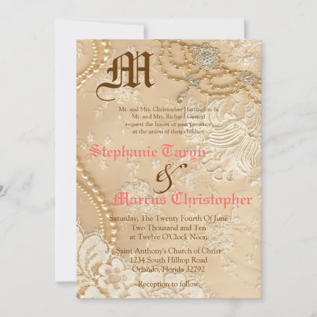 Convite para Casamento Vint Vitoriano de Localidad (Frente)