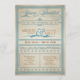Convite para Casamento Vintage Blue & Brown