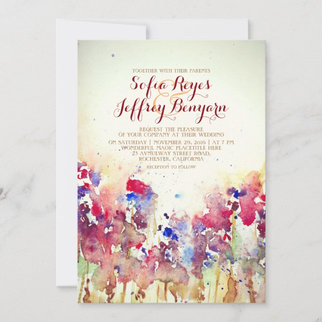 Convite para Casamento vintage de Aquarela - Flore (Frente)