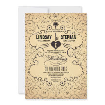 Convite para Casamento vintage de Chave Coração