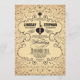 Convite para Casamento vintage de Chave Coração