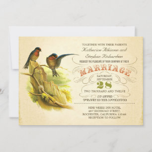 convite para casamento vintage de duas aves