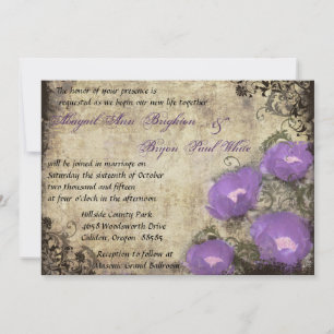 Convite para Casamento vintage de Flores Roxas