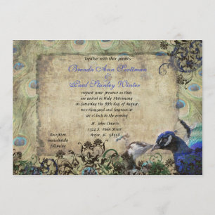 Convite para Casamento vintage de Pavão de Beijo