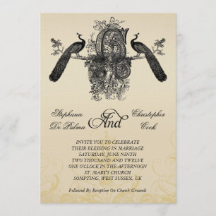 Convite para Casamento vintage de Peacocks de Trê