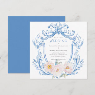 Convite para Casamento vintage Floral Blue Waterco