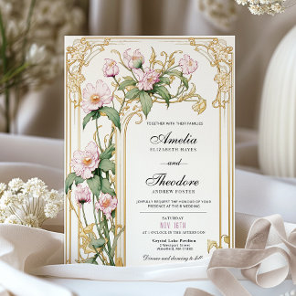 Convite para Casamento vintage Floral Elegante Blu