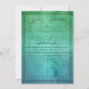 Convite para Casamento Vintage Sea Green & Blue DI