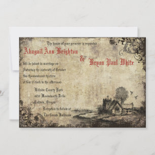 Convite para Casamento vintage Vermelho da Igreja 