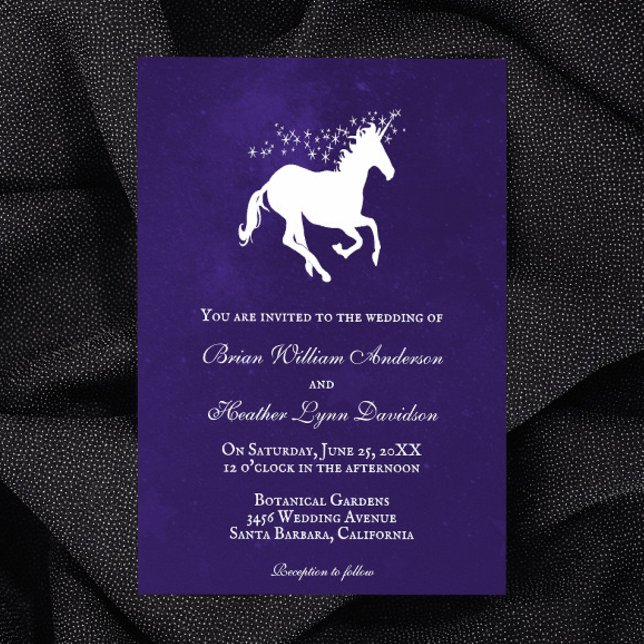 Convite para Casamento Violet Unicorn (Violet Unicorn Wedding Invitation)