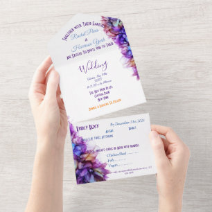 Convite para Casamento Violeta Abstrato Roxo Moder