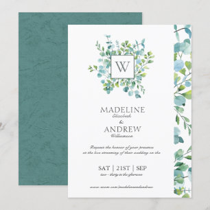 Convite para Casamento Virtual Eucalyptus Monogram