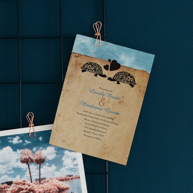 Convite para Casamento Whimsical de Praia Turtle (Criador carregado)