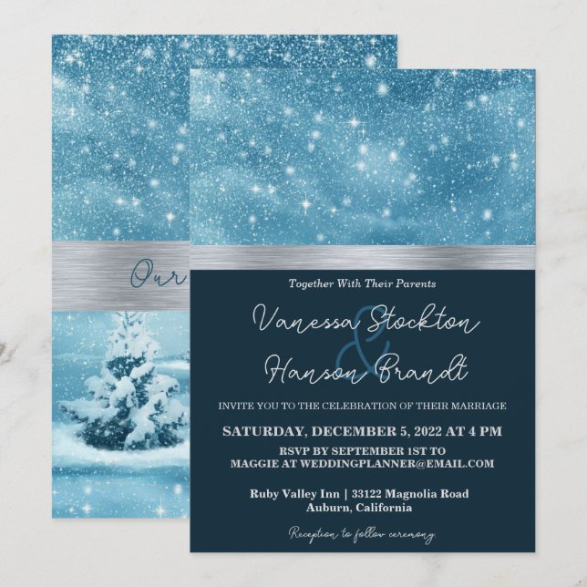 Convite para Casamento Wonderland Winter (Frente/Verso)