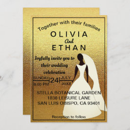 Convite para casamentos de ouro e preto-e-chic leg