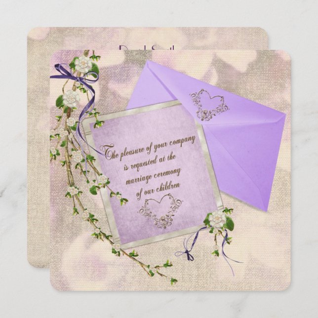 Convite para casamentos florais antigos (Frente/Verso)