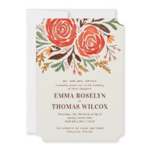 Convite para Casamentos outono de Rosas de Aquarel