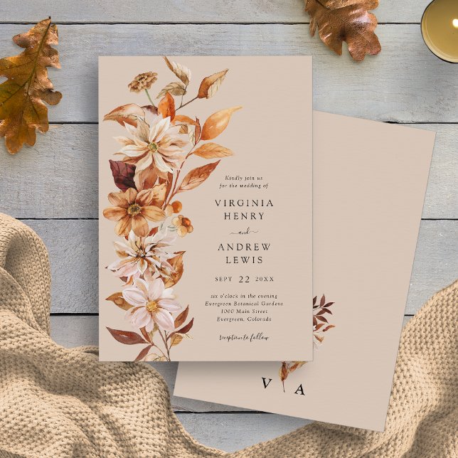 Convite para Casamentos outono Russos Elegante (Elegant Rustic Watercolor Fall Floral Wedding Invitation by Painted Paperie
)