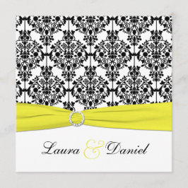 Convite para Casamentos tema damasco Preto, Branco