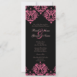 Convite para Casamentos tema damasco Rosa e Preto