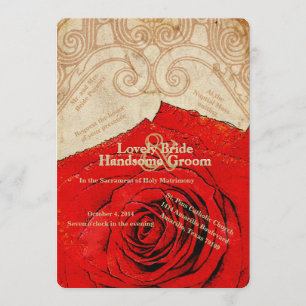 Convite para Casamentos vintage de Rosa vermelha C