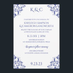 Convite para Casamentos vintage Elegante | Azul Re<br><div class="desc">NADINE WEDDING INVITATION (ROYAL BLUE): Este elegante modelo de convite para casamento apresenta um design de cantos de vintagem único. Este design está definido em azul real, mas você pode alterá-lo na extremidade: **HOW TO CHOOSE YOUR PRÓPRIO COLOR: 1) Clique no botão "Personalizar" ou "Personalizar" ou "Editar". 2) Escolha uma...</div>