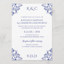 Convite para Casamentos vintage Elegante | Azul Re