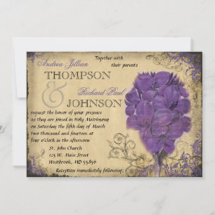Convite para Casamentos vintage Floral Roxo