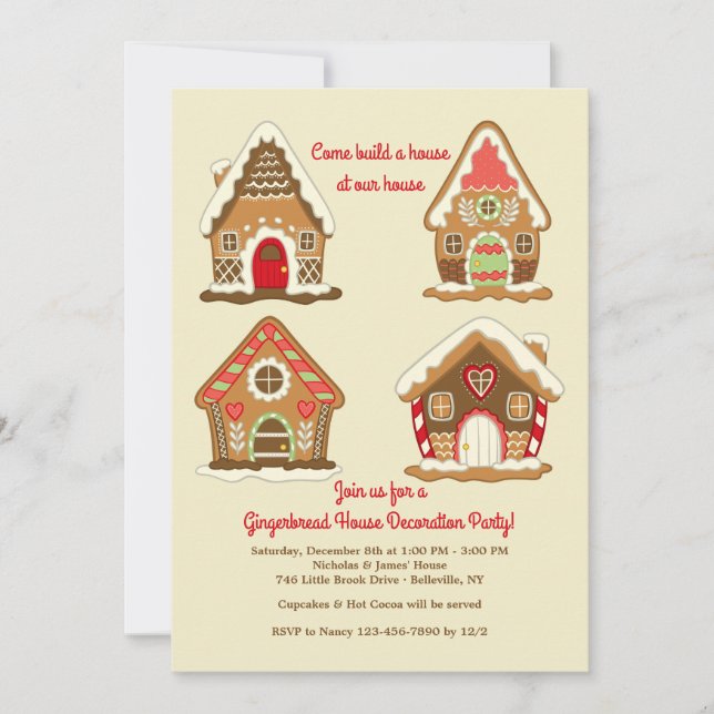 Convite para Casas de Gingerbread desenhadas à mão (Frente)