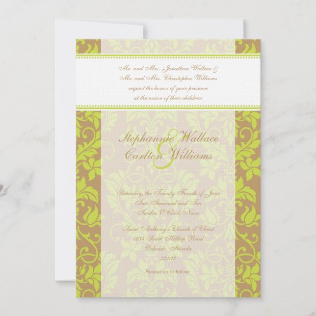 Convite para castanho e Casamento tema damasco Ver (Frente)