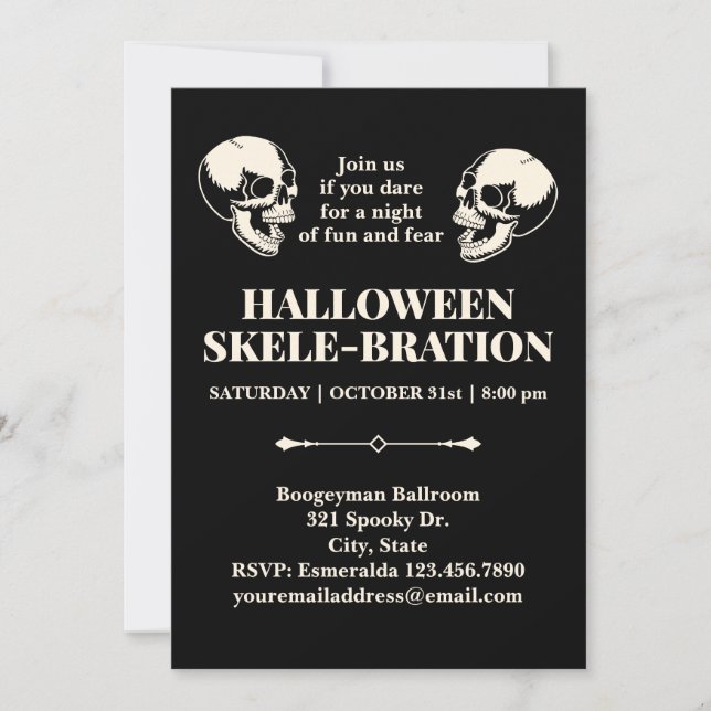 Convite para Celebração de Halloween de Caveiras R (Frente)