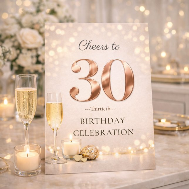 Convite para Celebração dos 30 Anos com Luzes de C (Champagne lights and gold shimmer set the tone for a glowing 30th birthday celebration)