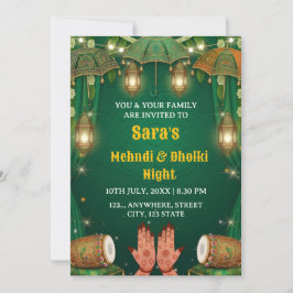 Convite para Cerimônia da Noite de Mehndi e Dholki