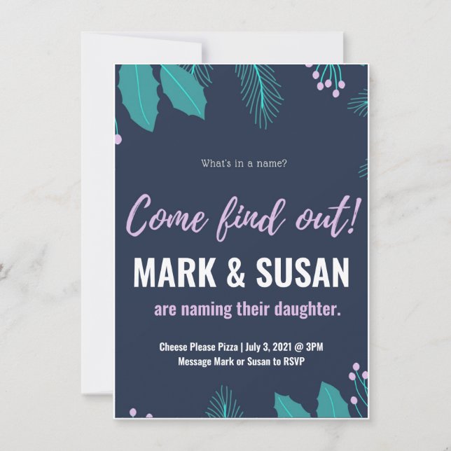 Convite para cerimônia de nomeação de bebês (Frente)