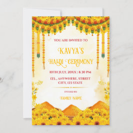 Convite para Cerimônia Tradicional de Haldi com Fl