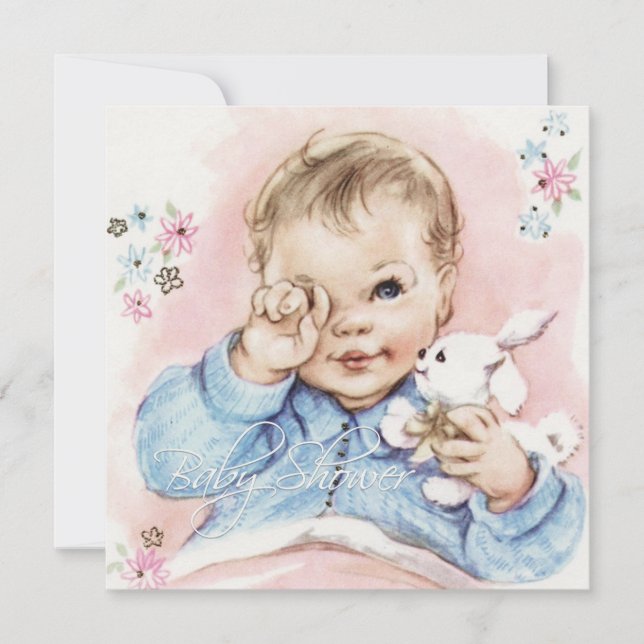 Convite para Chá Baby Blue Vintage Baby Boy (Frente)