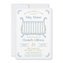 Convite para Chá Baby Boy - Lacy Crib - Azul